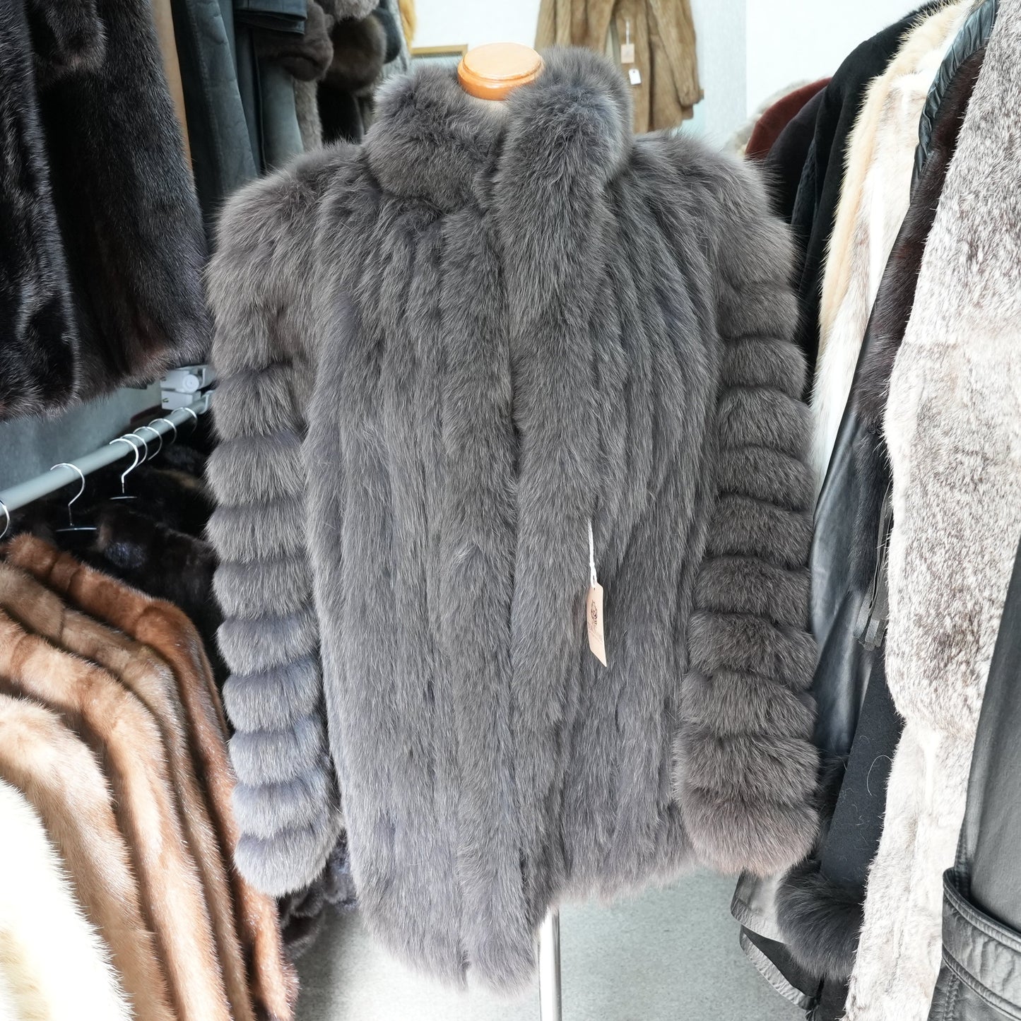 Gray Dyed Fox Fur Coat SAGA FOX - Genuine Vintage Fur From Japan