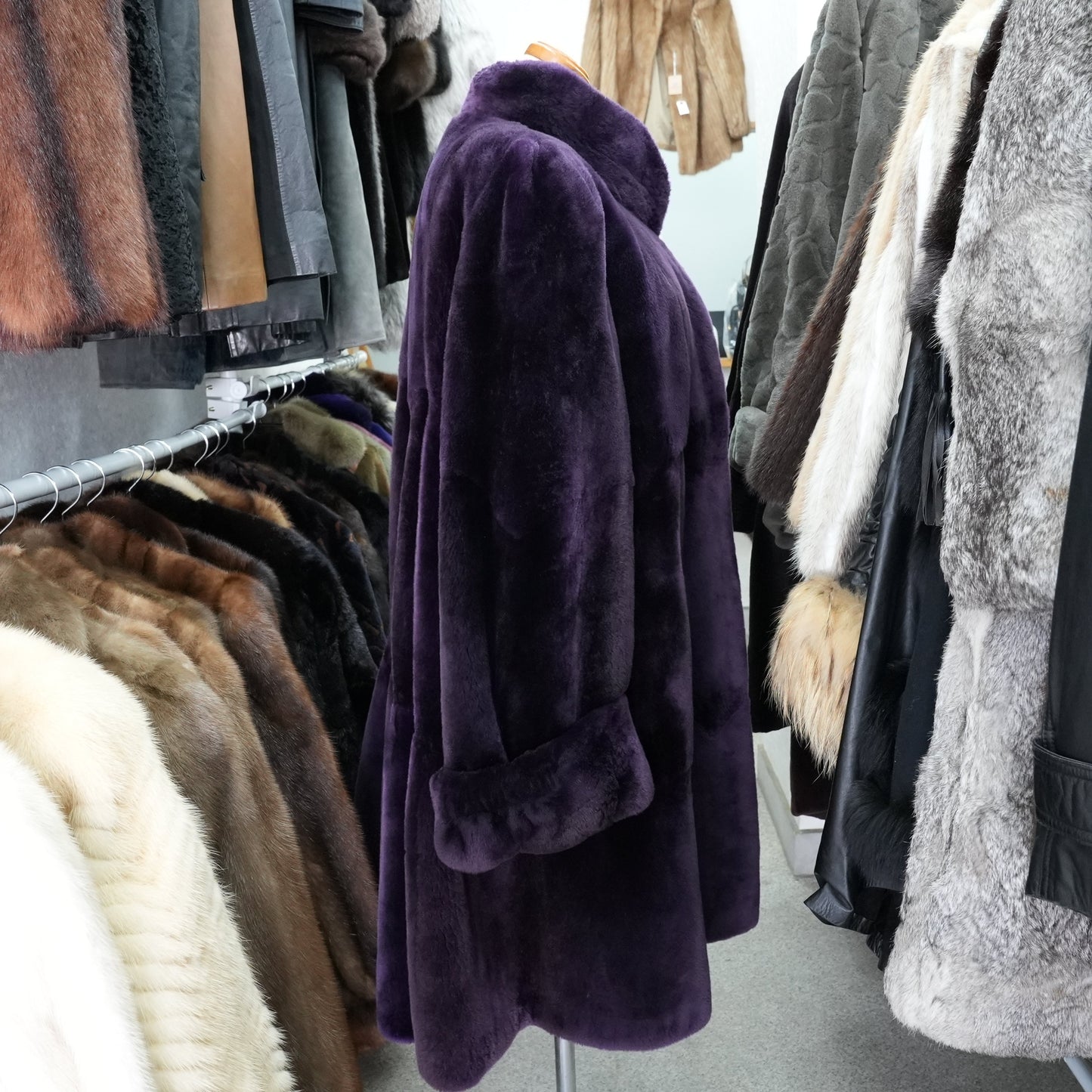 Nutria Purple Deyd Coat Wide hem Roll up Sleeve - Genuine Vintage Fur From Japan