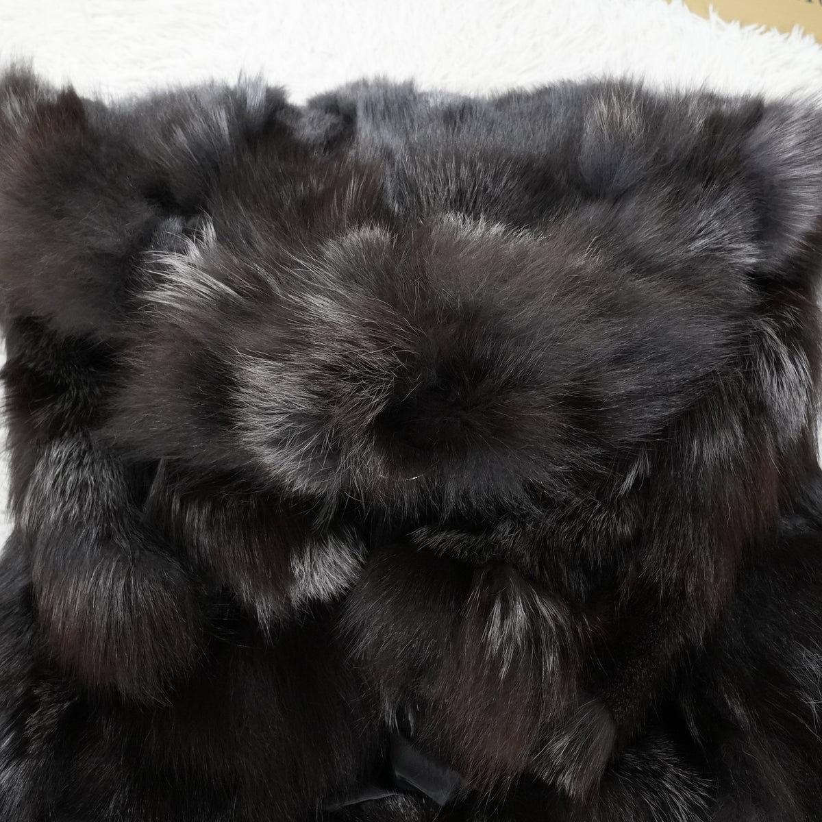 Dark Brown Dyed Silver Fox Fur Coat Italiya - Genuine Vintage Fur From Japan