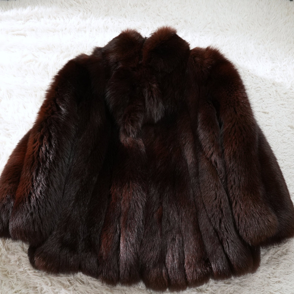 Dark Brown Dyed Fox Fur Coat Soft and Fluffy - Genuine Vintage Fur From Japan
