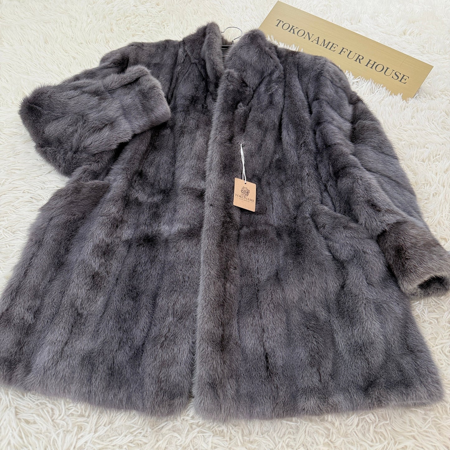 Silver Gray Dyed Cross Mink Fur Coat Genuine Vintage Fur Japan