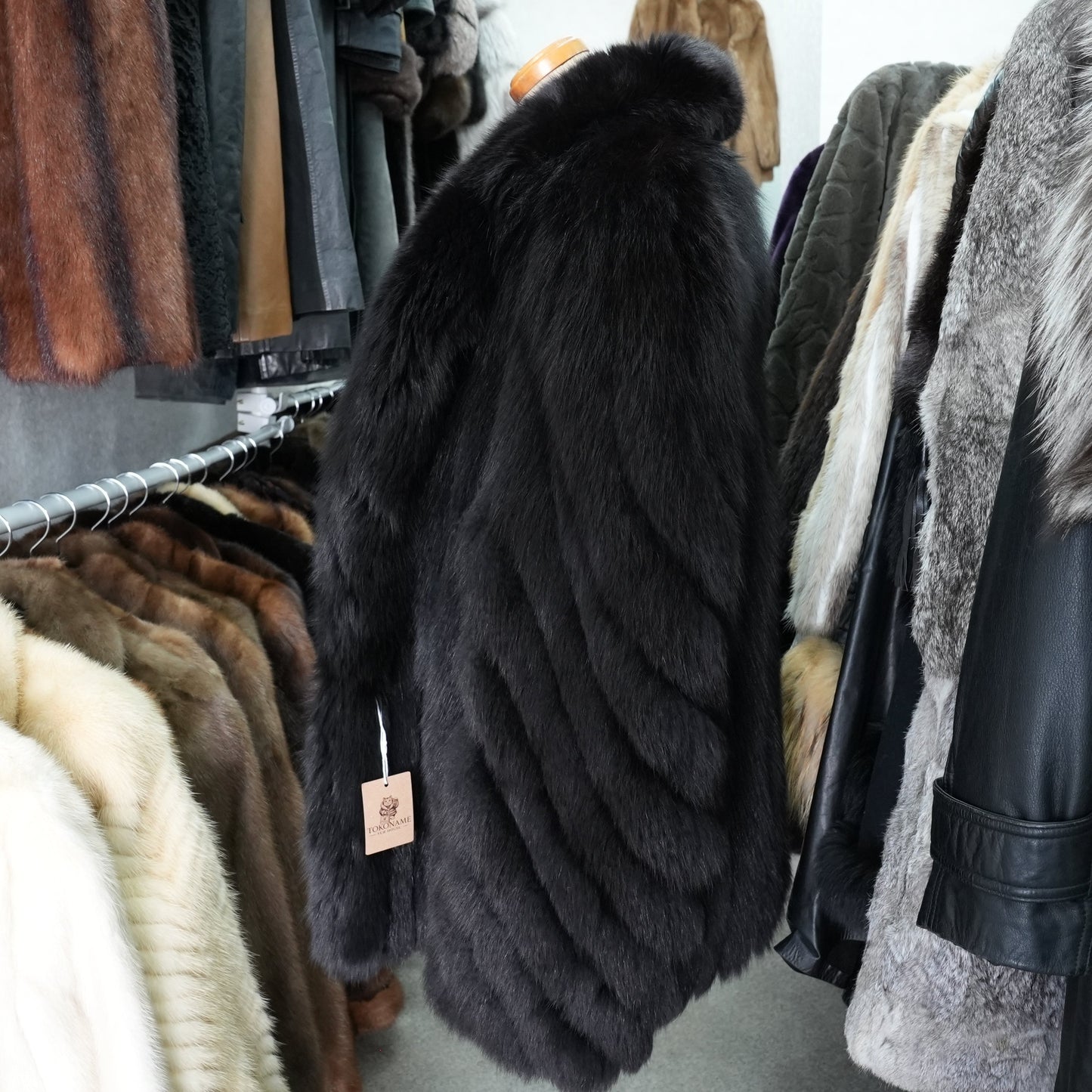 Black Dyed Fox Fur Coat ROTINY - Genuine Vintage Fur From Japan