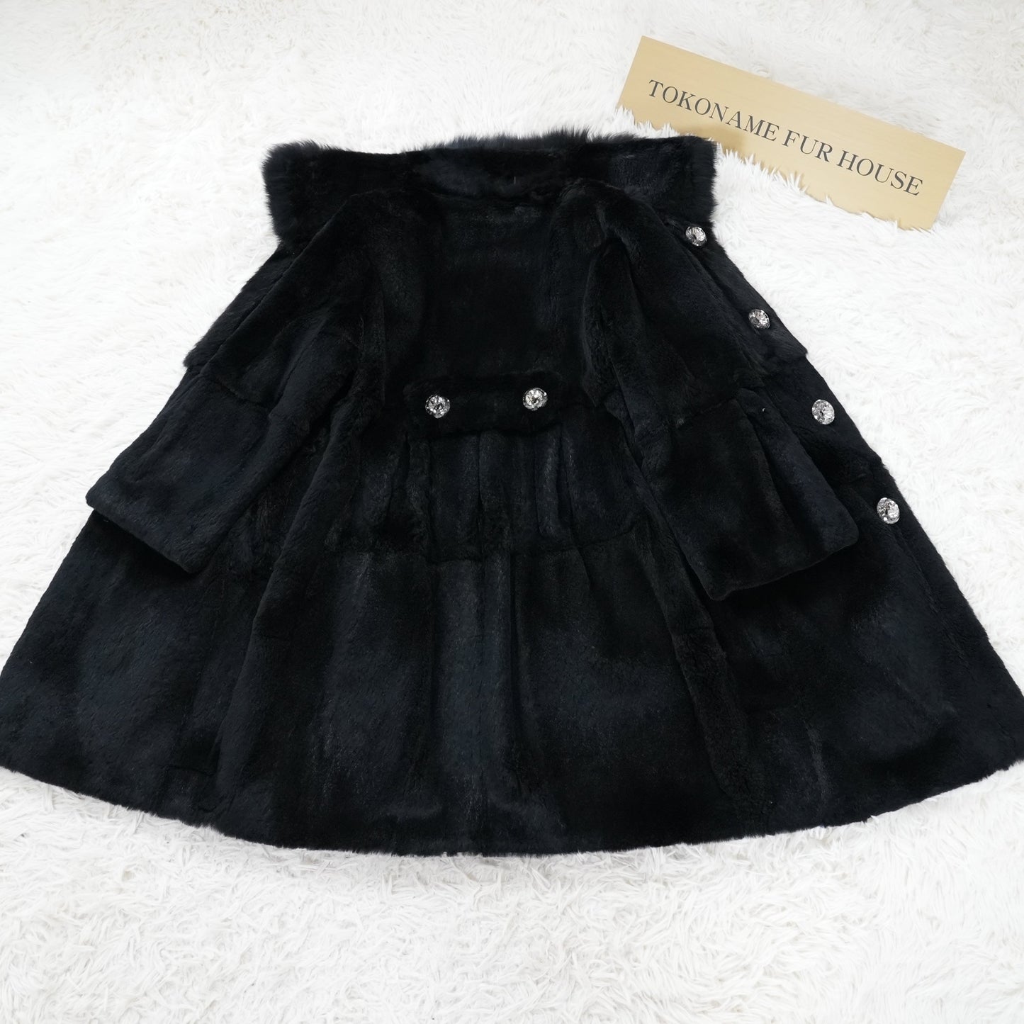 Rex rabbit Black Dyed Coat - Genuine Vintage Fur From Japan