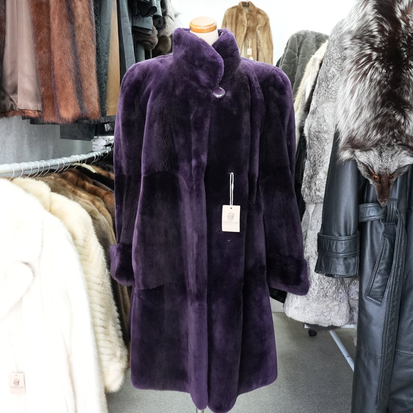 Nutria Purple Deyd Coat Wide hem Roll up Sleeve - Genuine Vintage Fur From Japan
