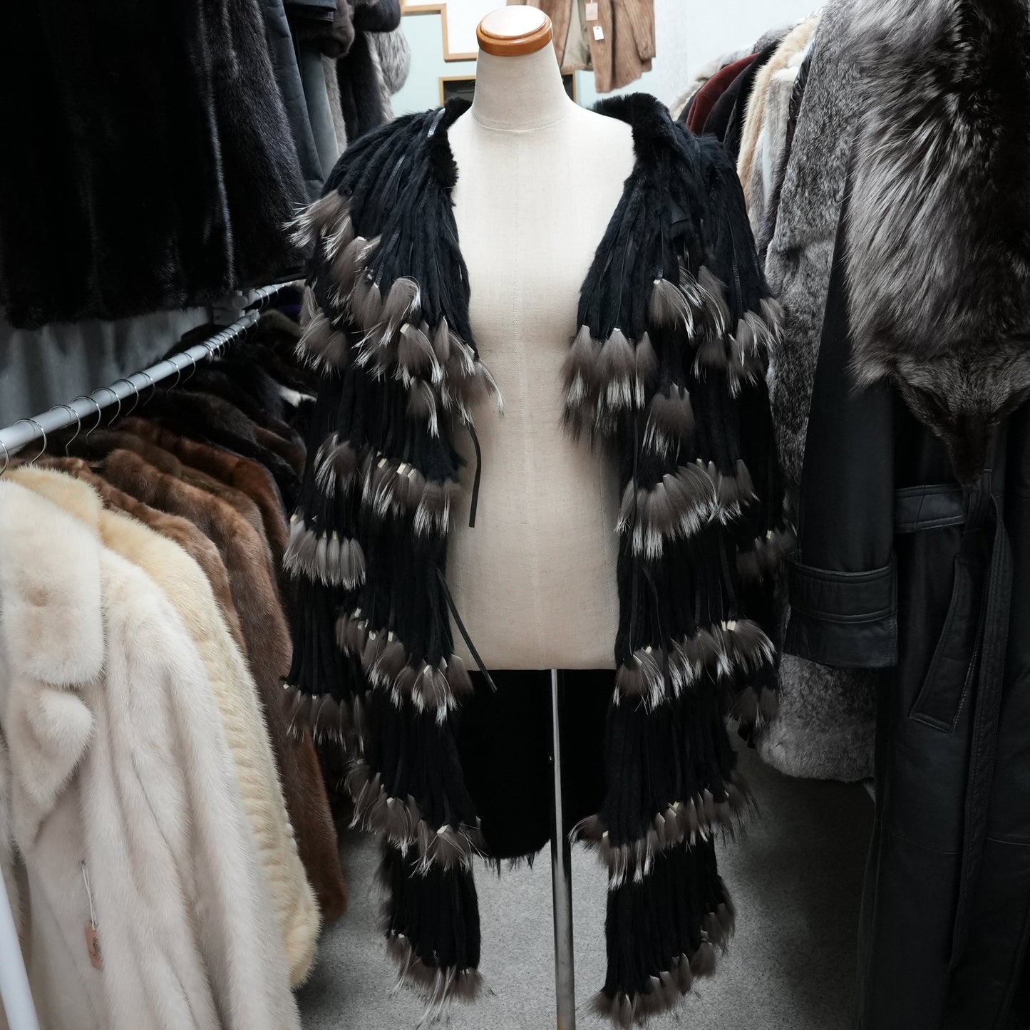 Silver Fox and Rabbit Design Coat New with Tag