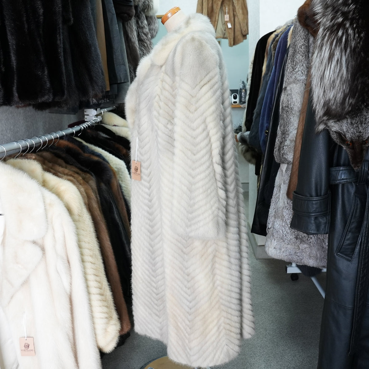 Sapphire mink Long Coat chevron - Genuine Vintage Fur From Japan
