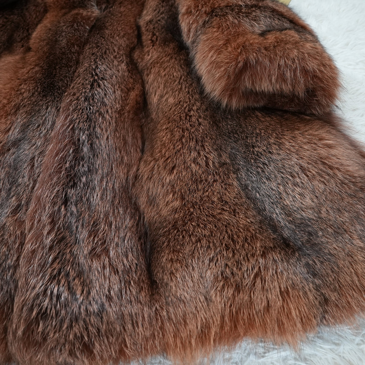 Reddish Brown Cross Dyed Fox Fur Long Coat Soft and Fluffy - Genuine Vintage Fur From Japan