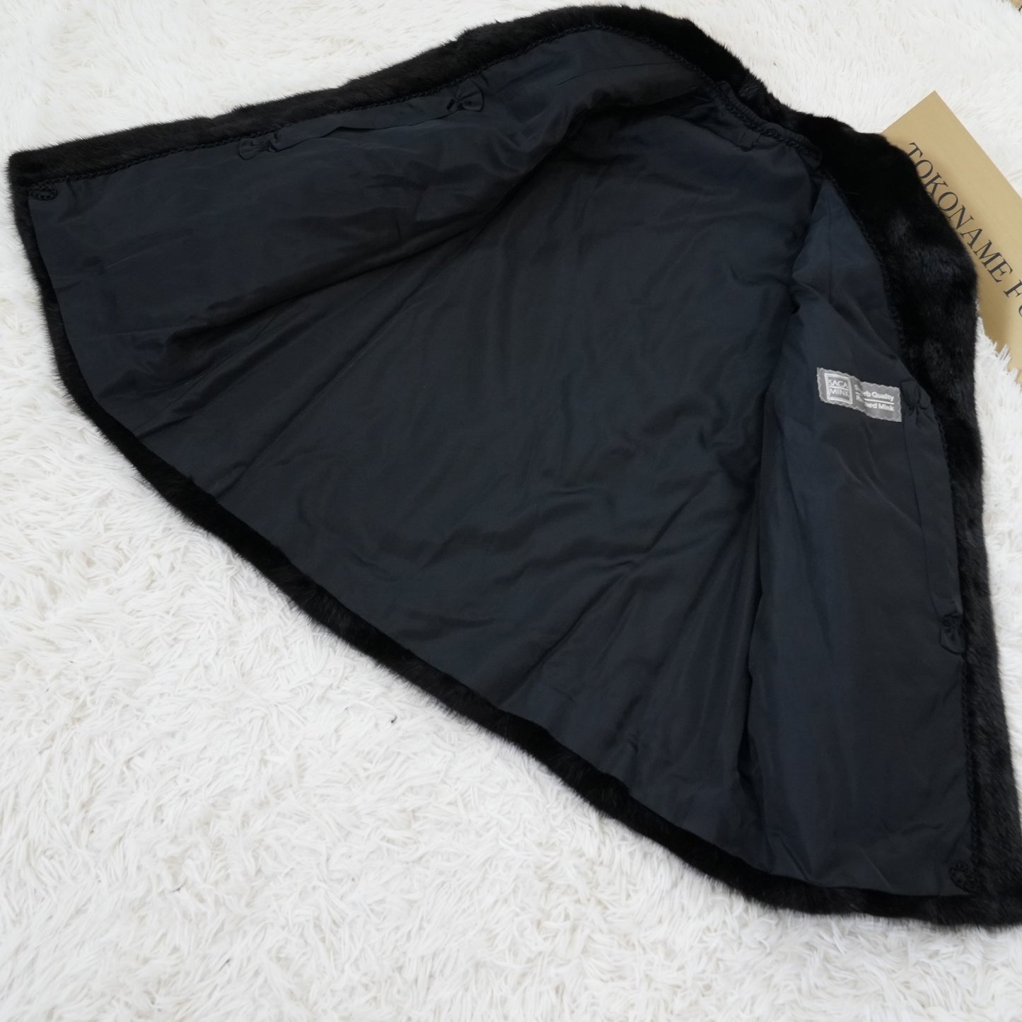Black Mink Coat - SAGA MINK Soft and Glossy Genuine Vintage Fur Japan