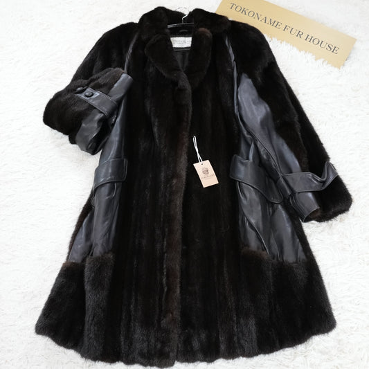 Dark Mink Fur and Leather Panel Coat- Genuine Vintage Fur From Japan