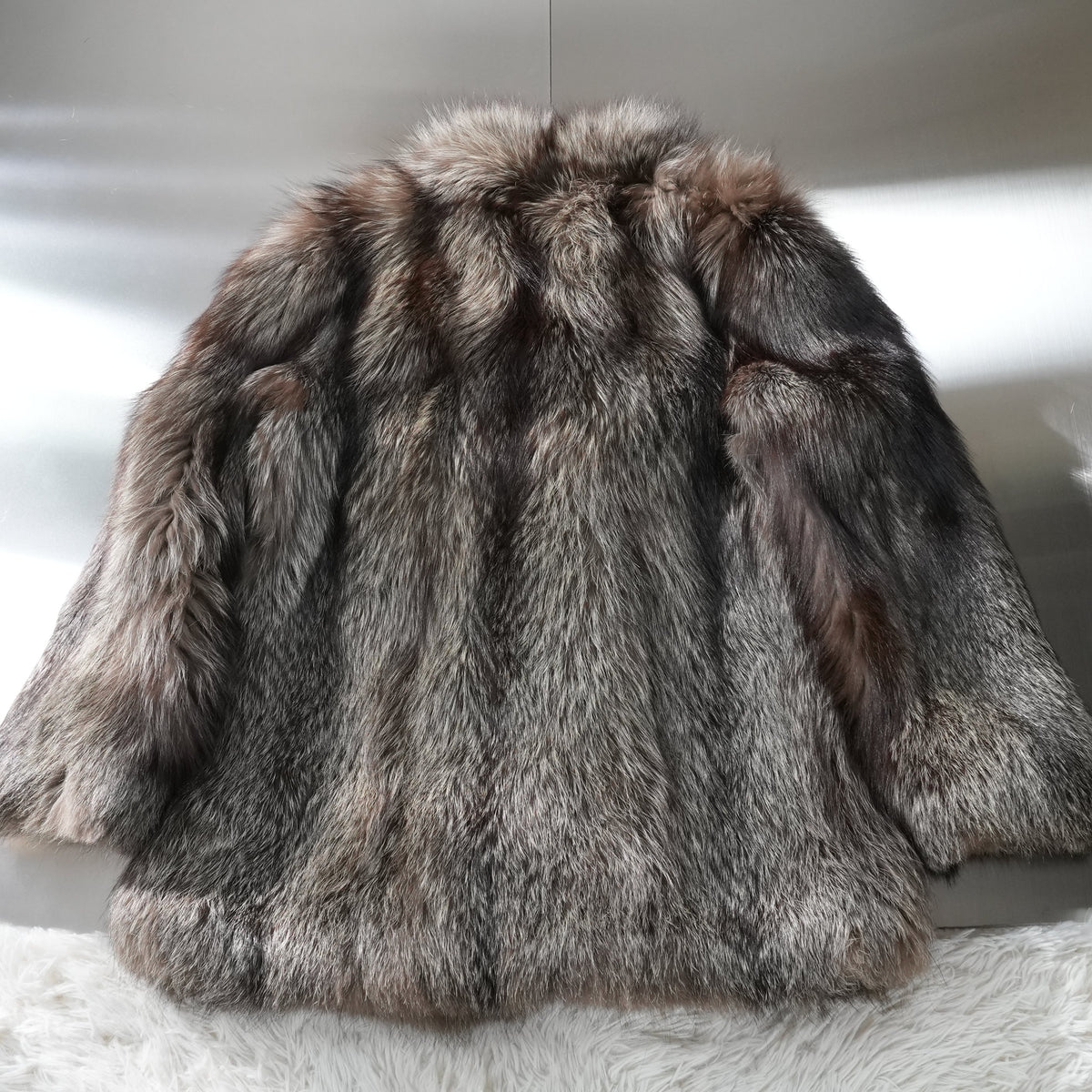 Silver Fox Fur Coat Soft Leather - Genuine Vintage Fur From Japan
