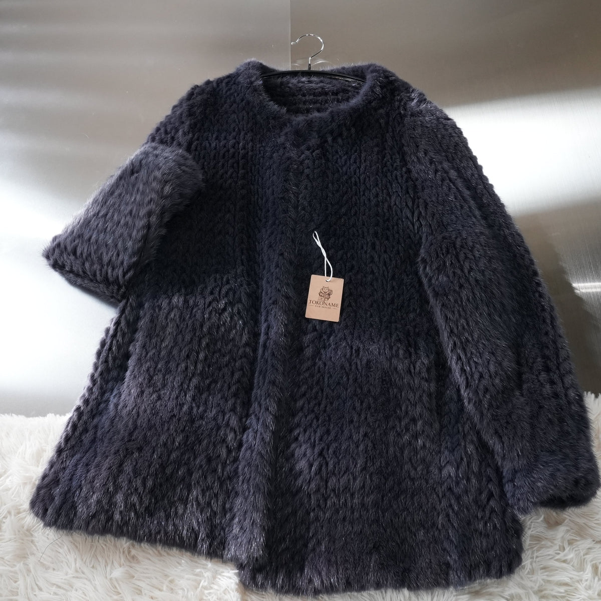 Navy Dyed Yarn Mink Fur Coat - Genuine Vintage Fur From Japan