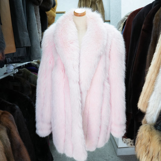Pink Dyed SAGA ROYAL FOX Coat Soft and Fluffy - Genuine Vintage Fur From Japan