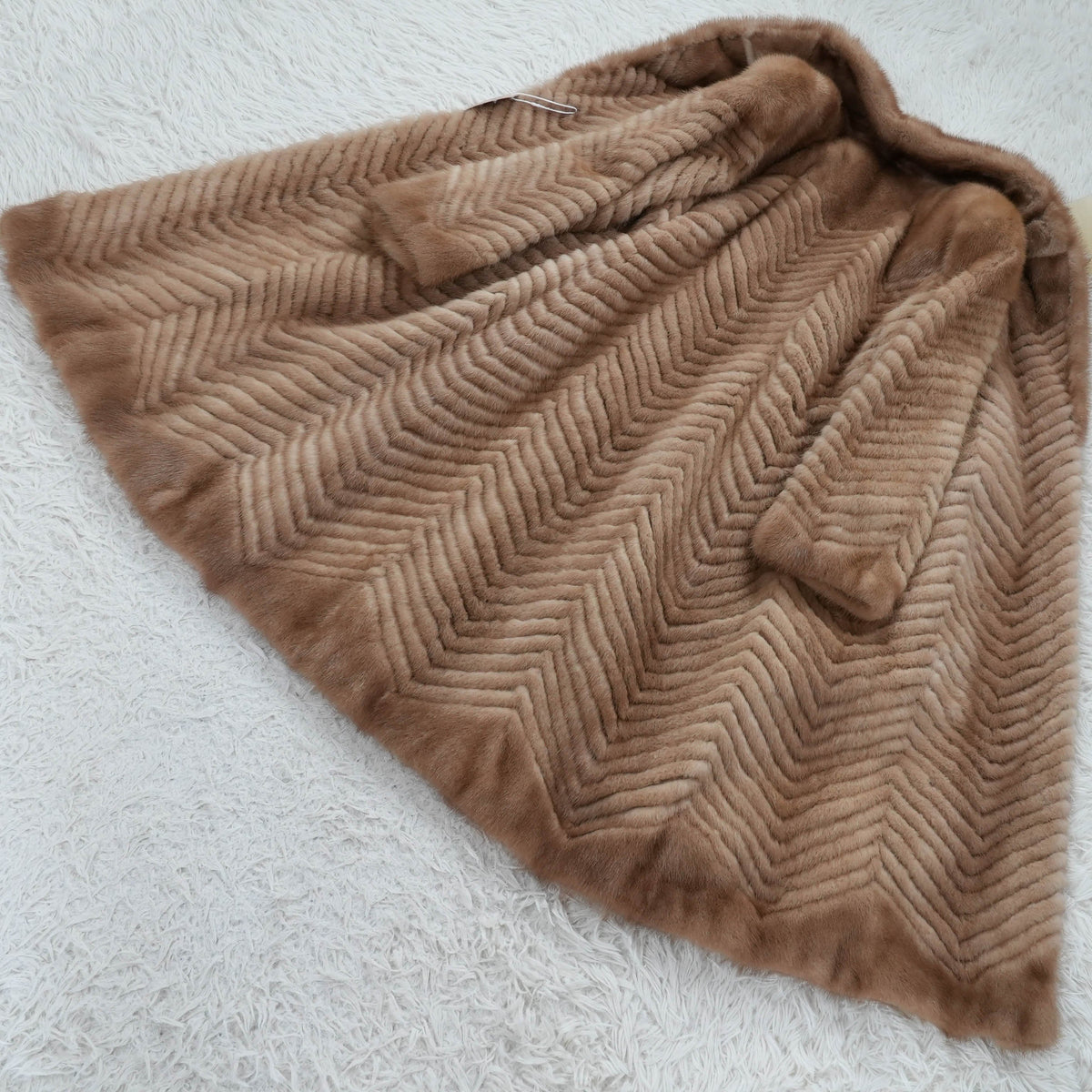 Pastel Mink Fur Long Coat Chevron - Genuine Vintage Fur From Japan