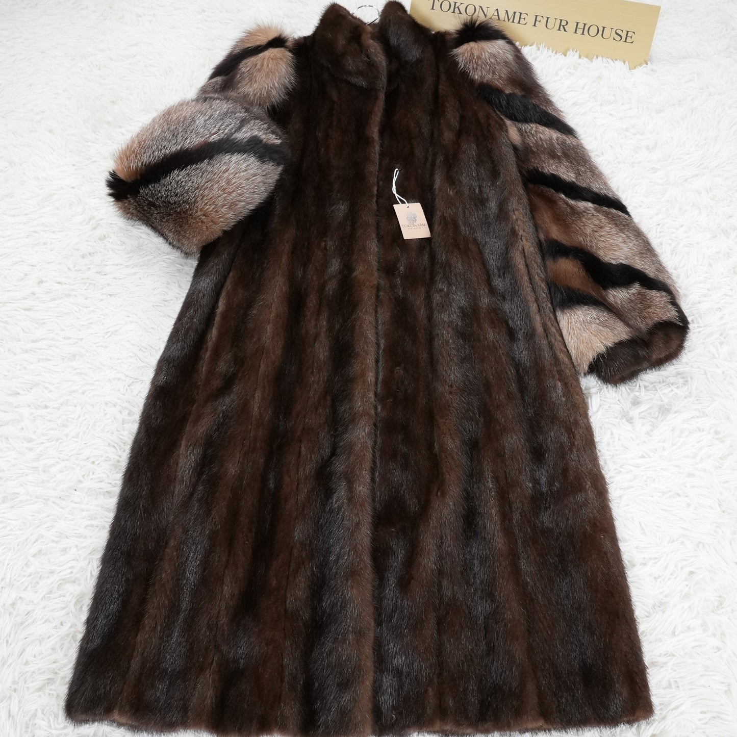 Demi Buff SAGA Mink and Silver Fox Fur arm Long Coat - Genuine Vintage Fur From Japan