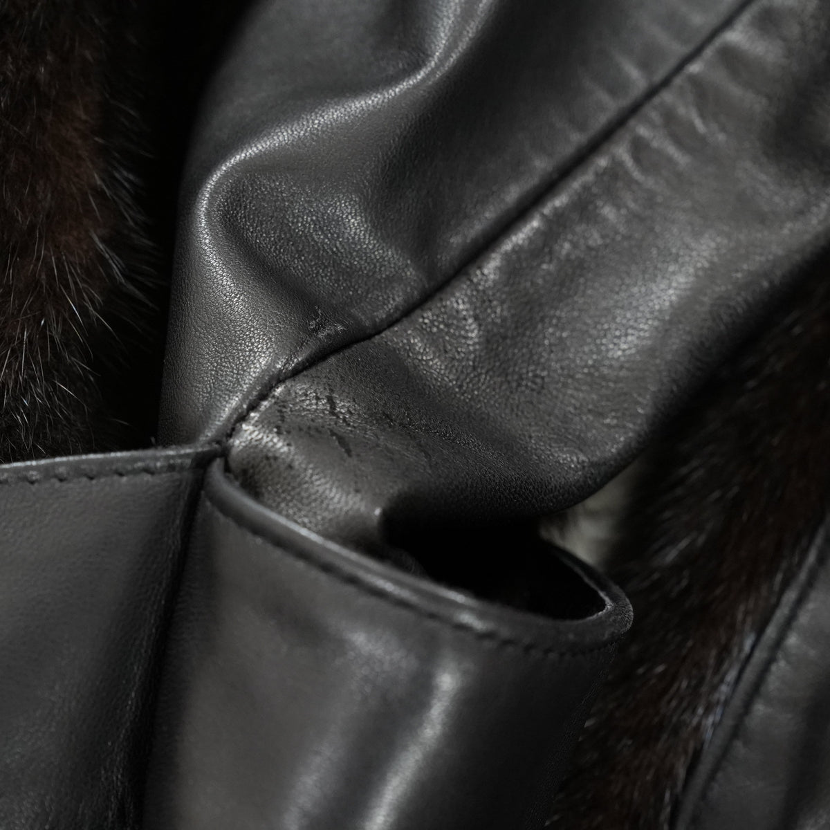 Dark Mink Fur and Leather Panel Coat- Genuine Vintage Fur From Japan