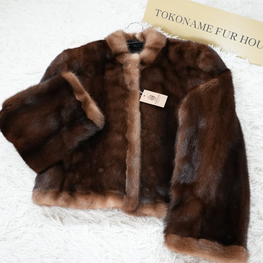 Dark Mink cropd Jacket SAGA MINK - Genuine Vintage Fur From Japan