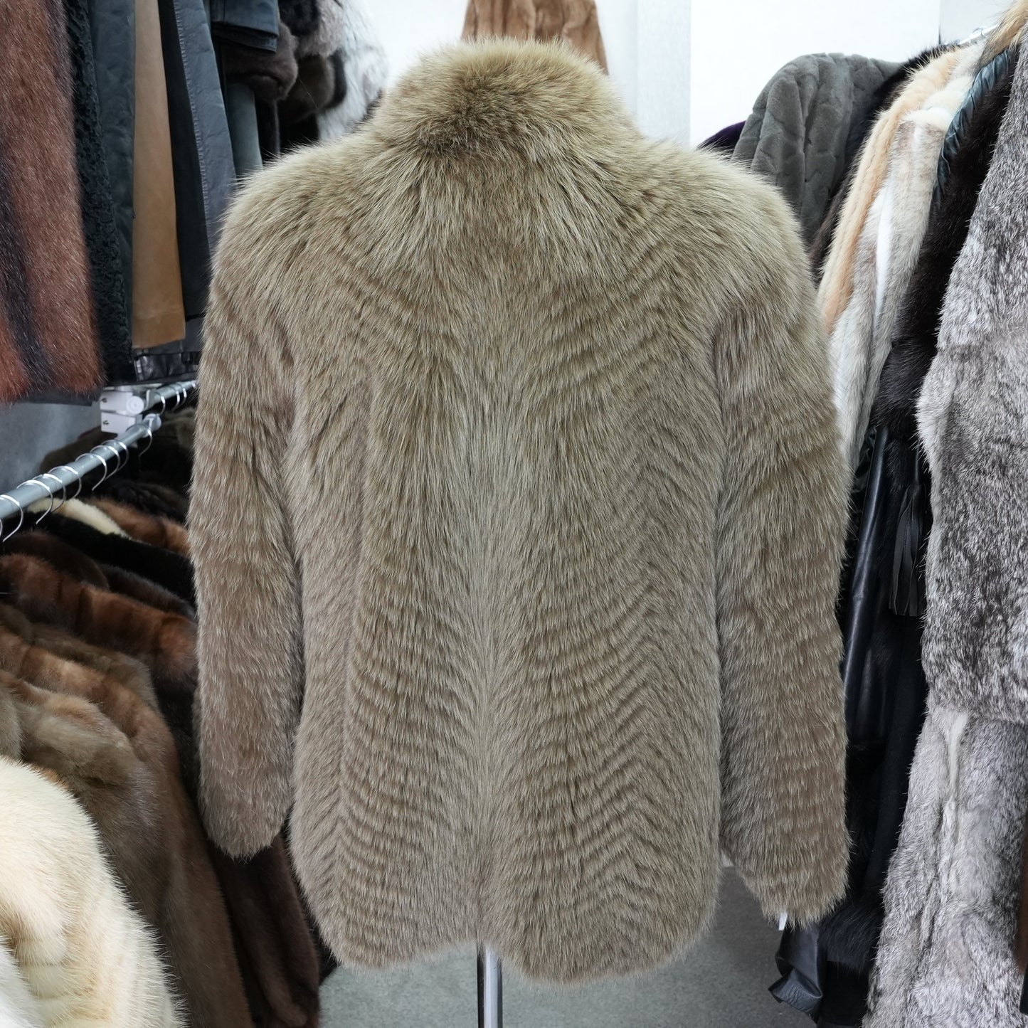 Ash Green Dyed Fox Fur Coat - Genuine Vintage Fur From Japan