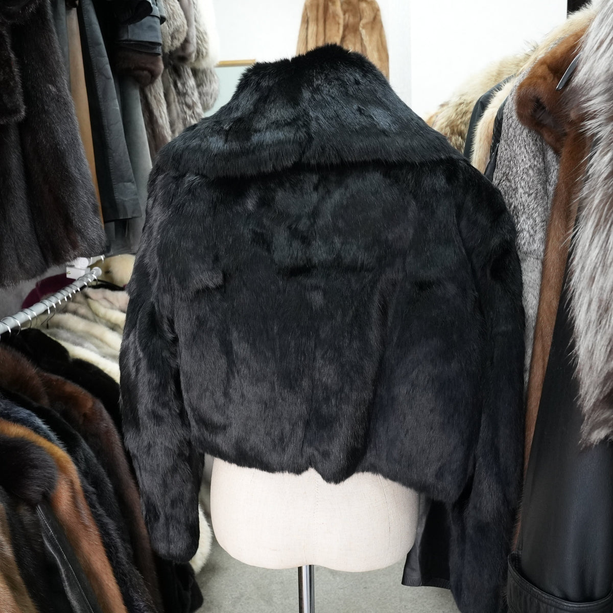 Rabbit Fur Jacket Black Dyed - Genuine Vintage Fur Japan
