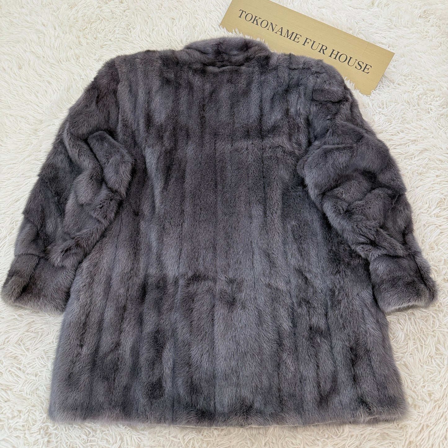 Silver Gray Dyed Cross Mink Fur Coat Genuine Vintage Fur Japan