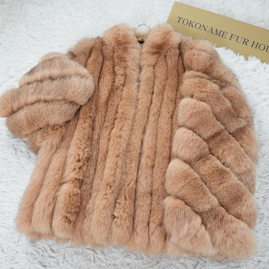 Beige Dyed Fox Fur Coat - Genuine Vintage Fur From Japan