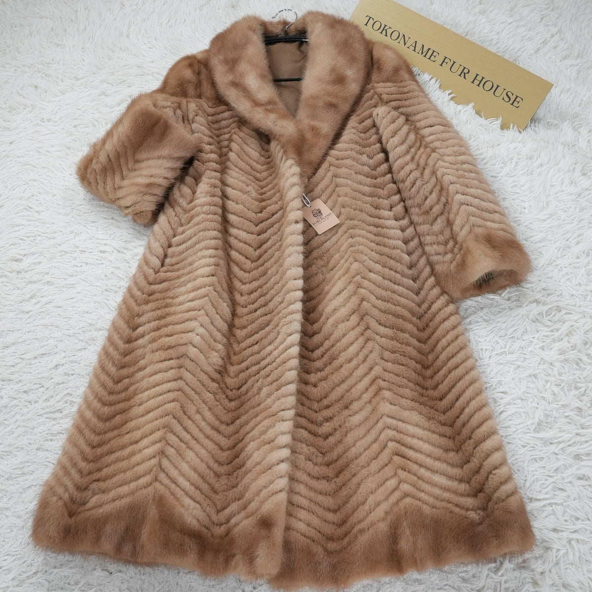 Pastel Mink Fur Long Coat Chevron - Genuine Vintage Fur From Japan