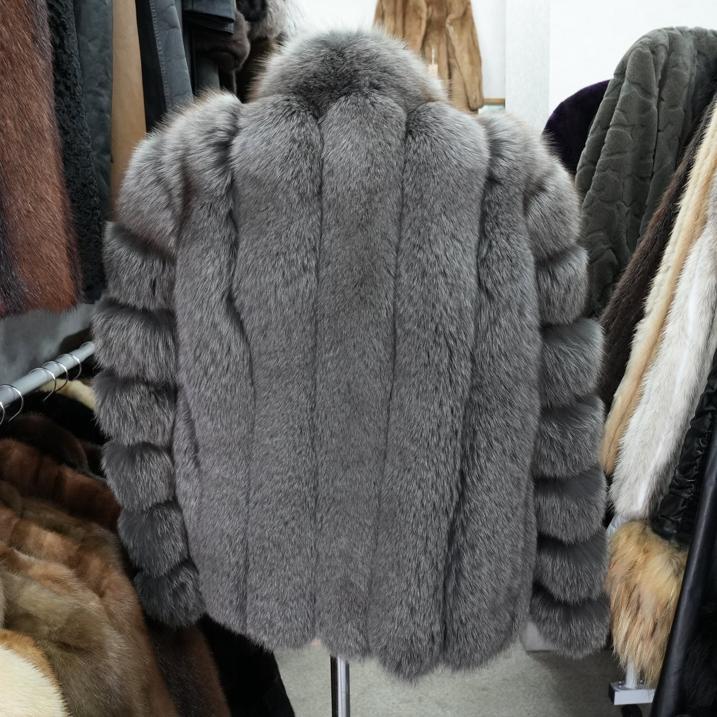 Gray Dyed Fox Coat - Genuine Vintage Fur From Japan