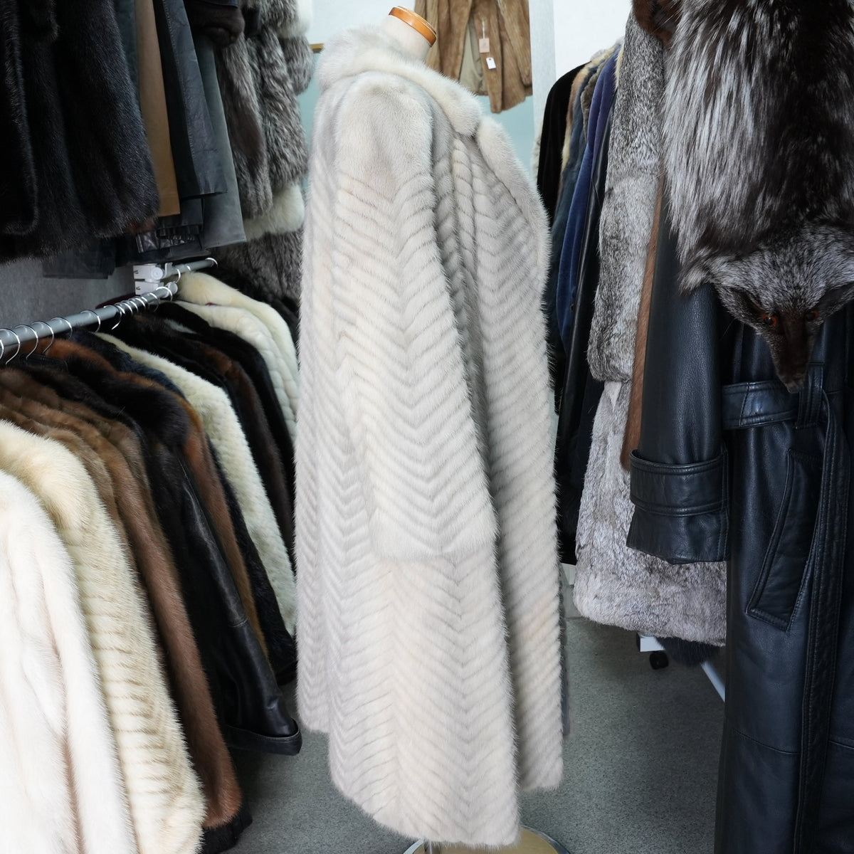Sapphire mink Long Coat chevron - Genuine Vintage Fur From Japan