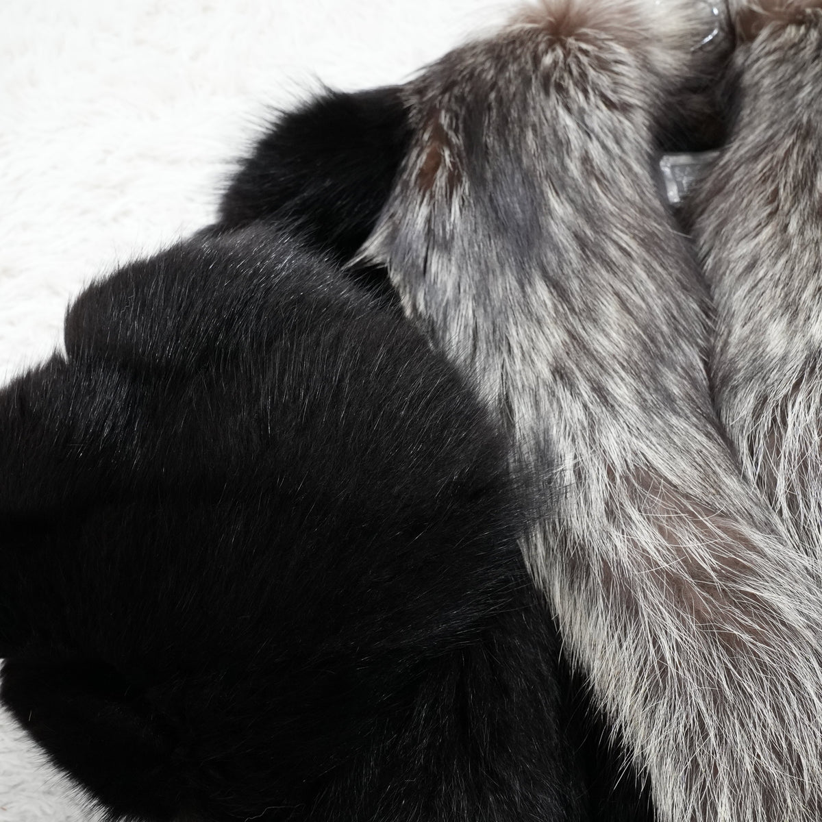 Black Dyed Fox and Silver Fox Trim SAGA FOX- Genuine Vintage Fur From Japan