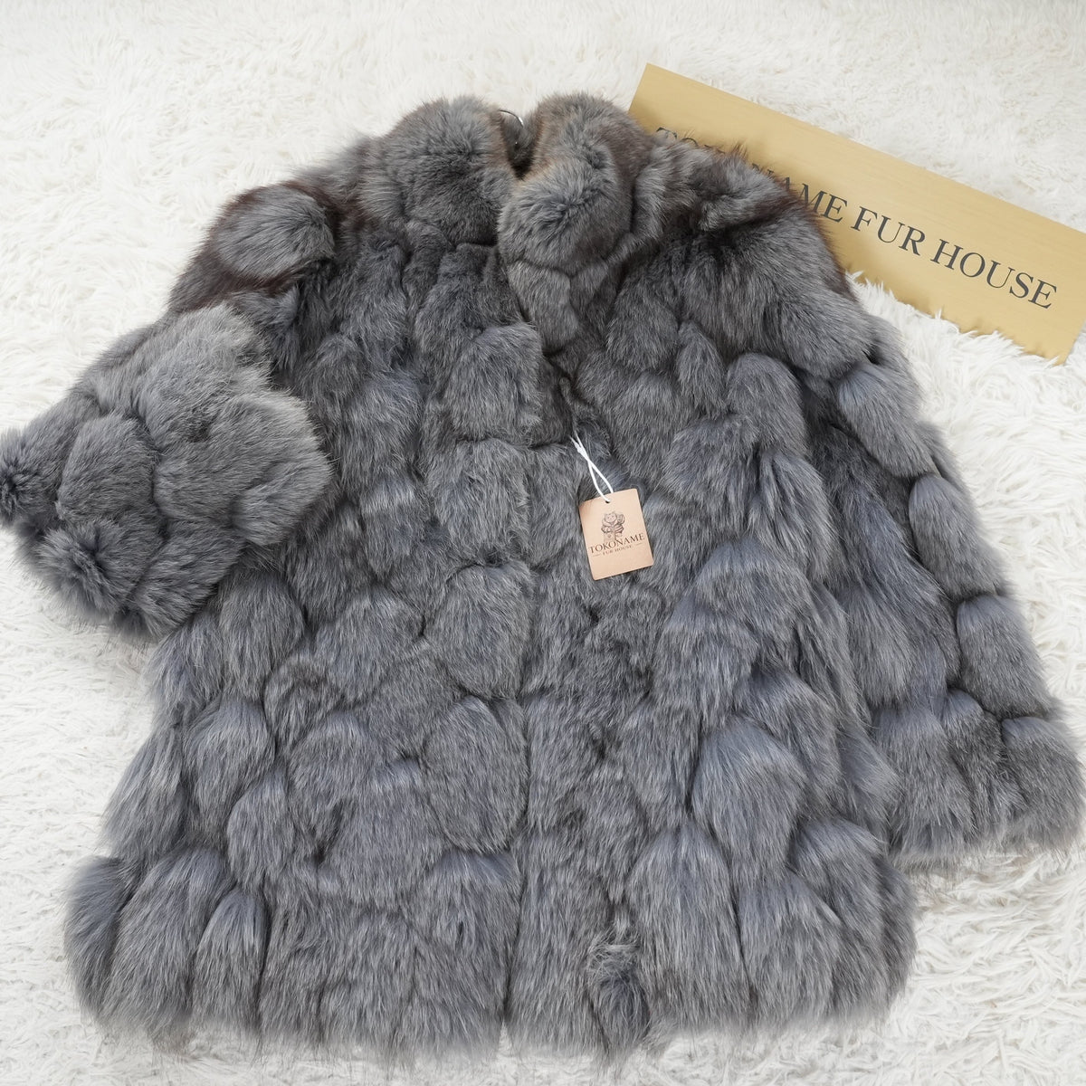 Ash Blue Dyed Fox Fur Design Coat - Genuine Vintage Fur From Japan