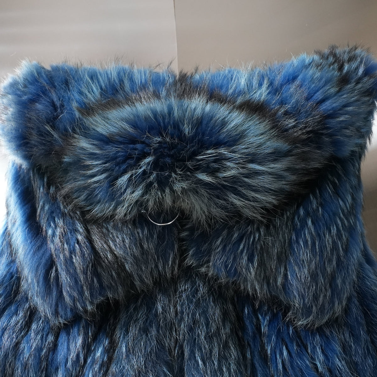 Blue Dyed Fox Fur semi Long Coat smooth - Genuine Vintage Fur From Japan