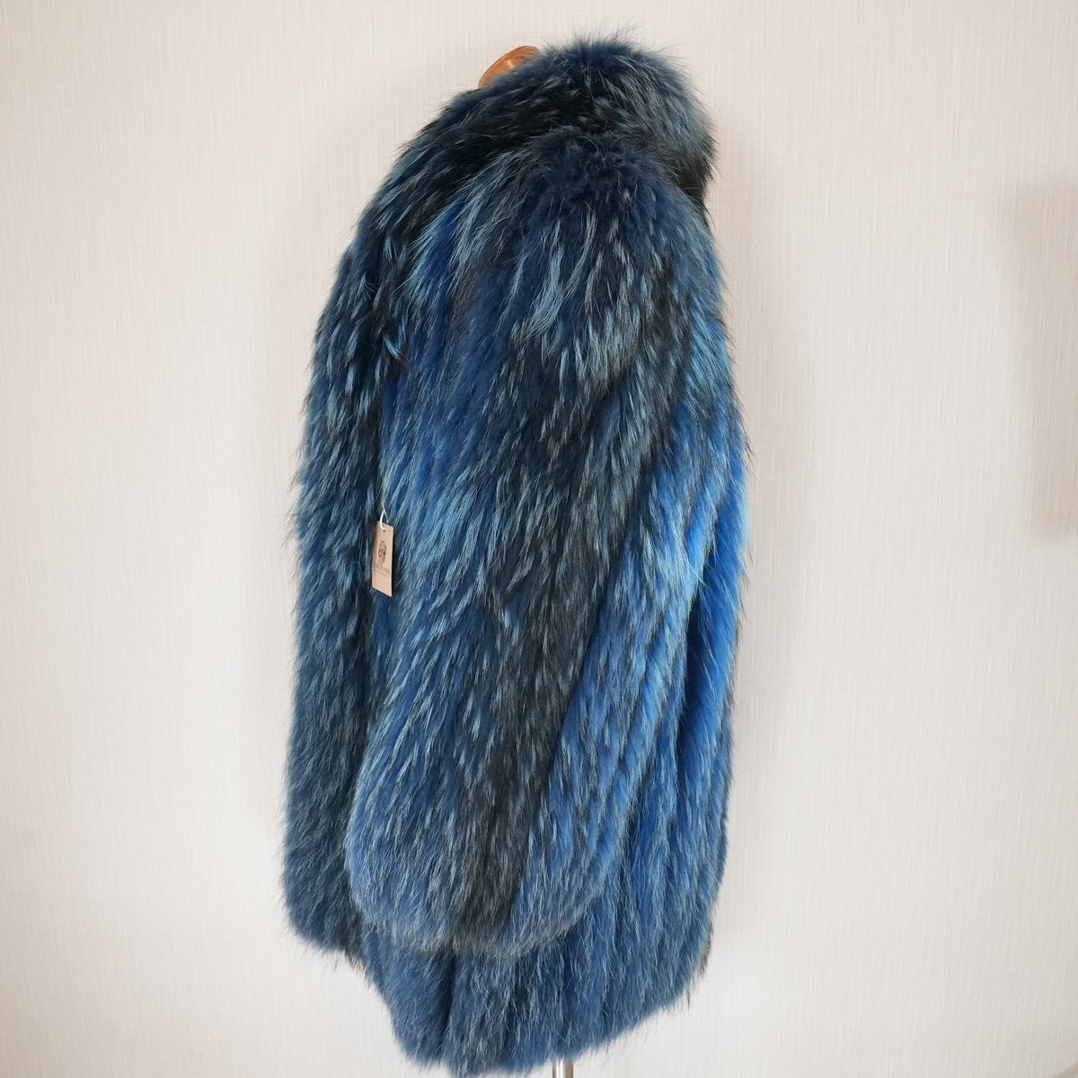 Blue Dyed Fox Fur semi Long Coat smooth - Genuine Vintage Fur From Japan