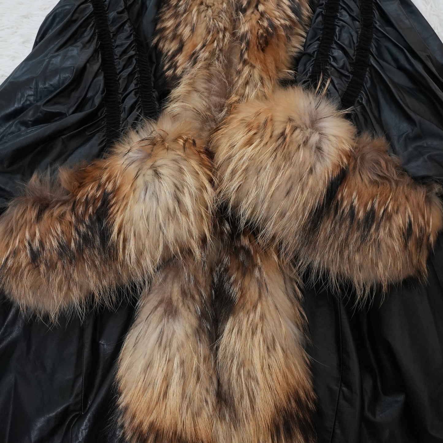 Lamb Leather Raccoon Fur Trim Dolman Sleeve Coat Gorgeous Vintage Fur Japan