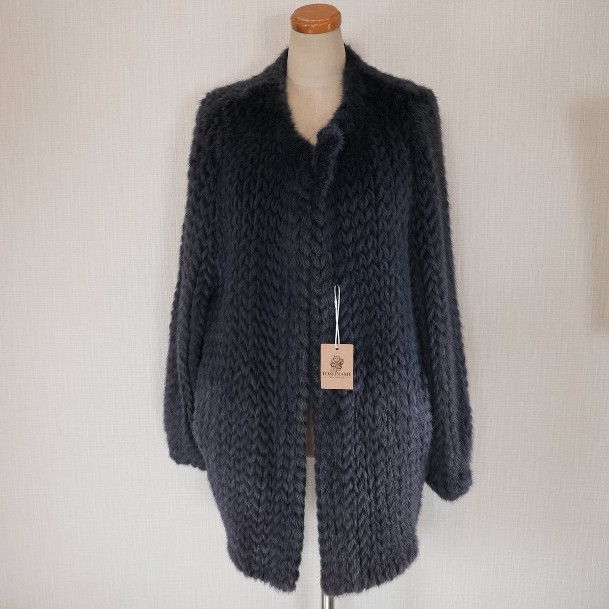 Navy Dyed Yarn Mink Fur Coat - Genuine Vintage Fur From Japan