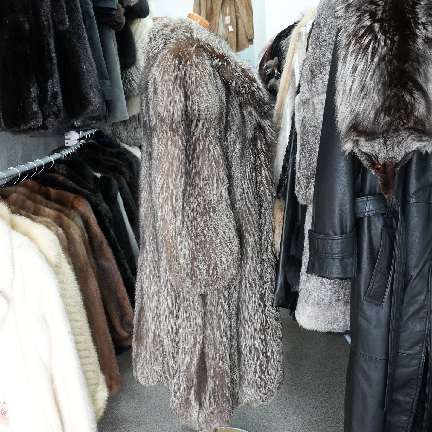 Silver Fox Long Coat - Genuine Vintage Fur From Japan