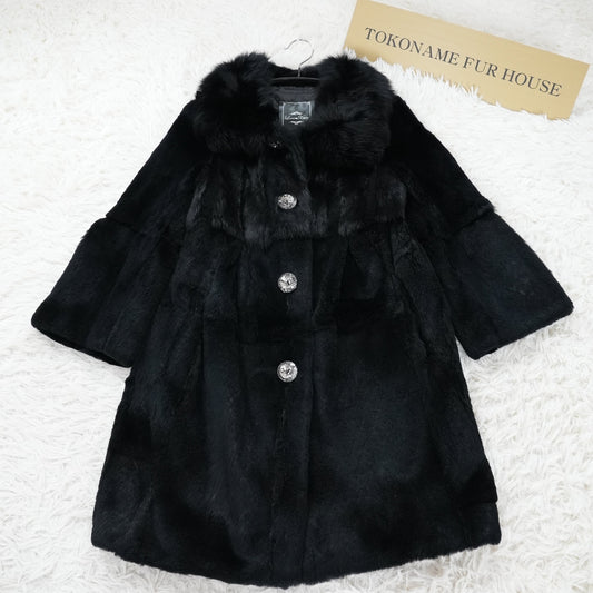 Rex rabbit Black Dyed Coat - Genuine Vintage Fur From Japan