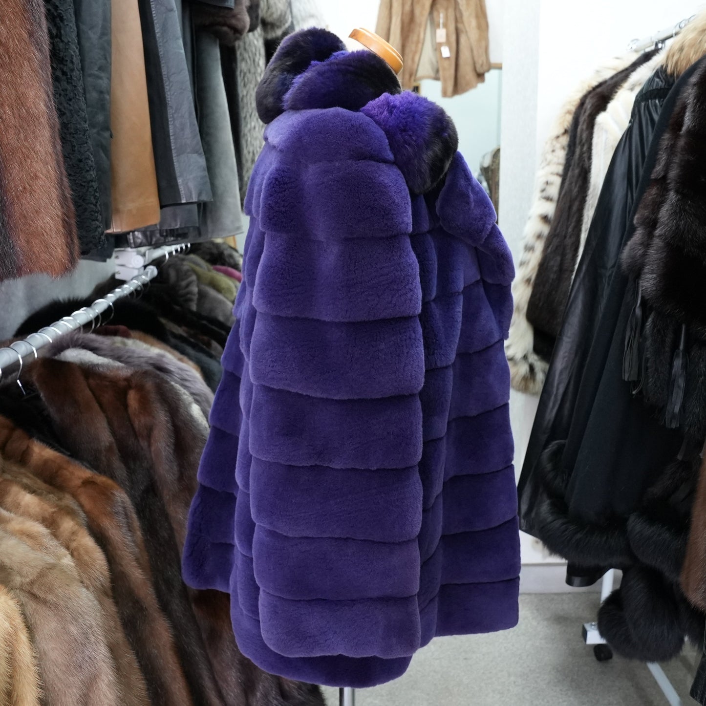 Shaved Mink Chinchilla Trim Fur Jacket Purple Dyed GRES Paris - Genuine Vintage Fur From Japan