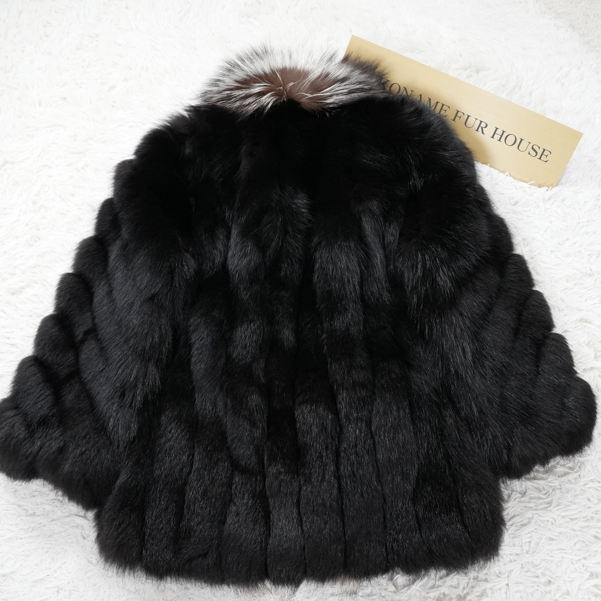 Black Dyed Fox and Silver Fox Trim SAGA FOX- Genuine Vintage Fur From Japan