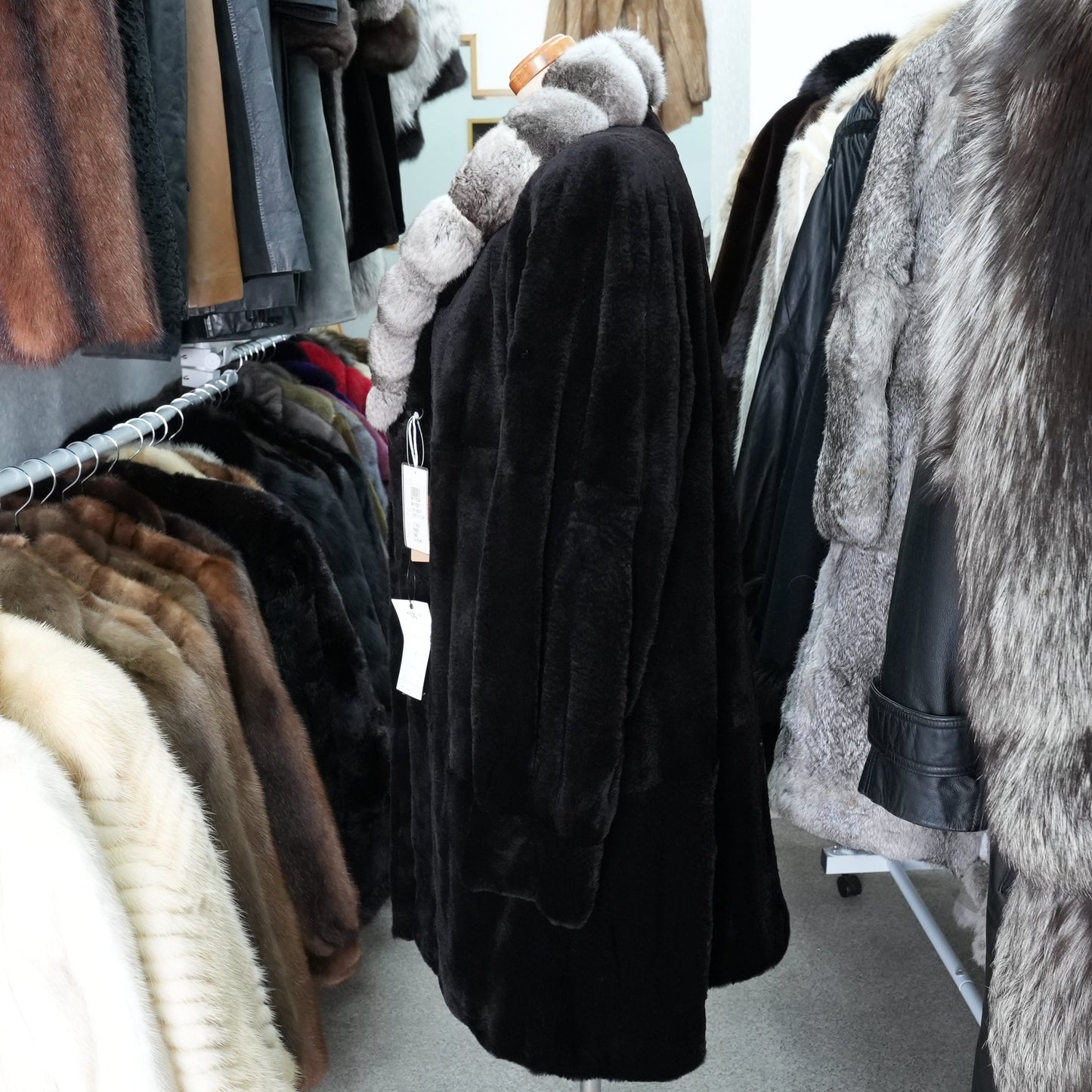 Shaved Mink and chinchilla Trim Coat - Genuine Vintage Fur From Japan