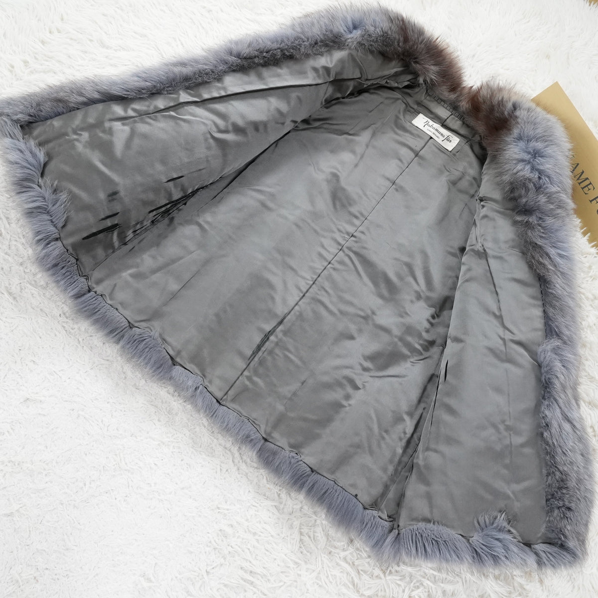 Blue ash Dyed Fox Coat Soft and Fluffy - Genuine Vintage Fur From Japan