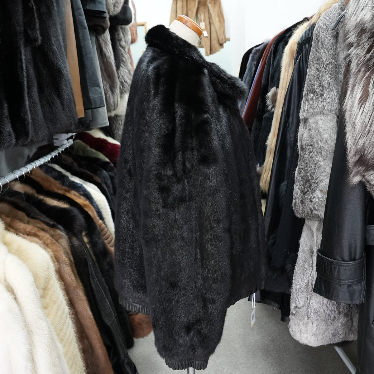 Men Mink and Leather Reversible Zip up Bomber Jacket - Genuine Vintage Fur From Japan