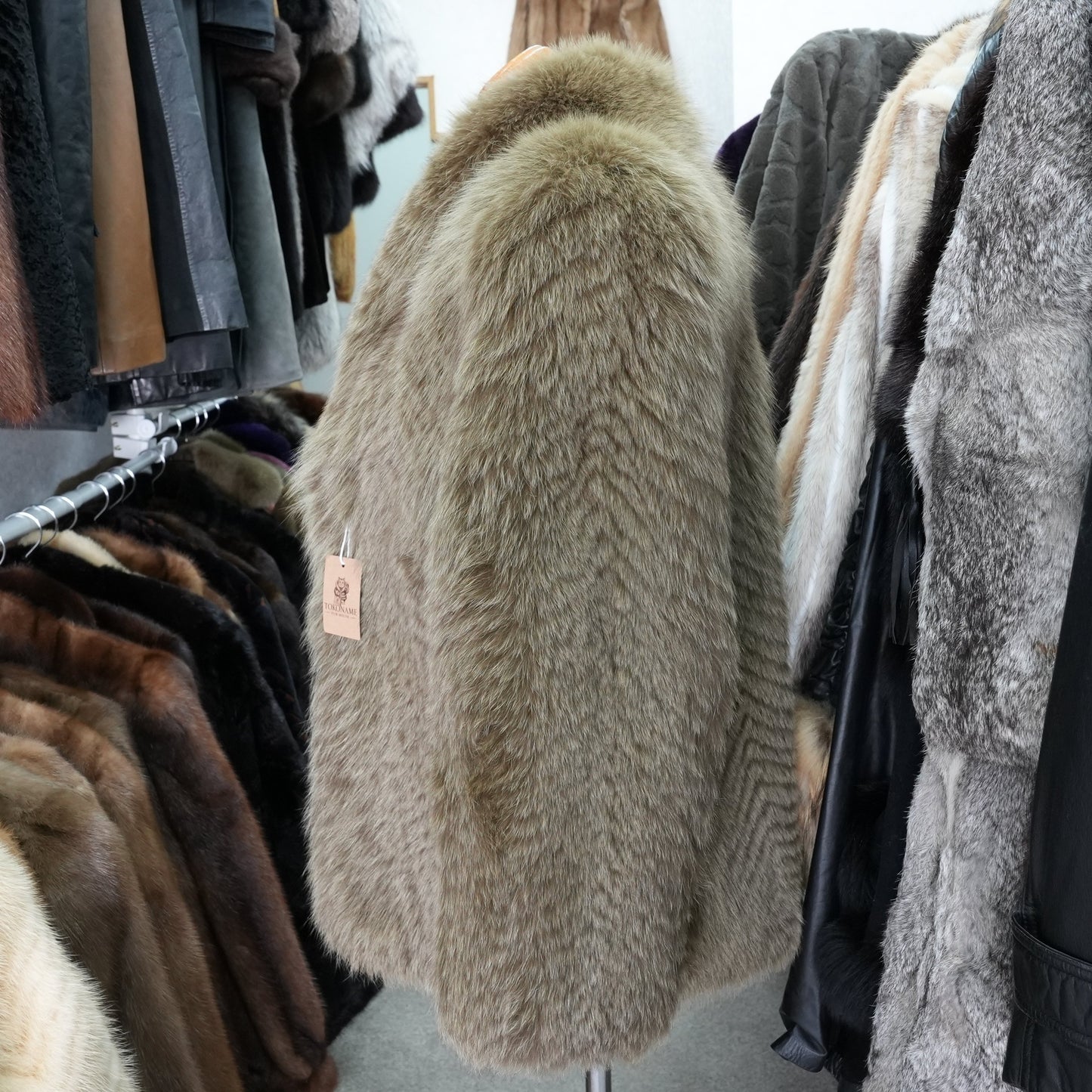 Ash Green Dyed Fox Fur Coat - Genuine Vintage Fur From Japan