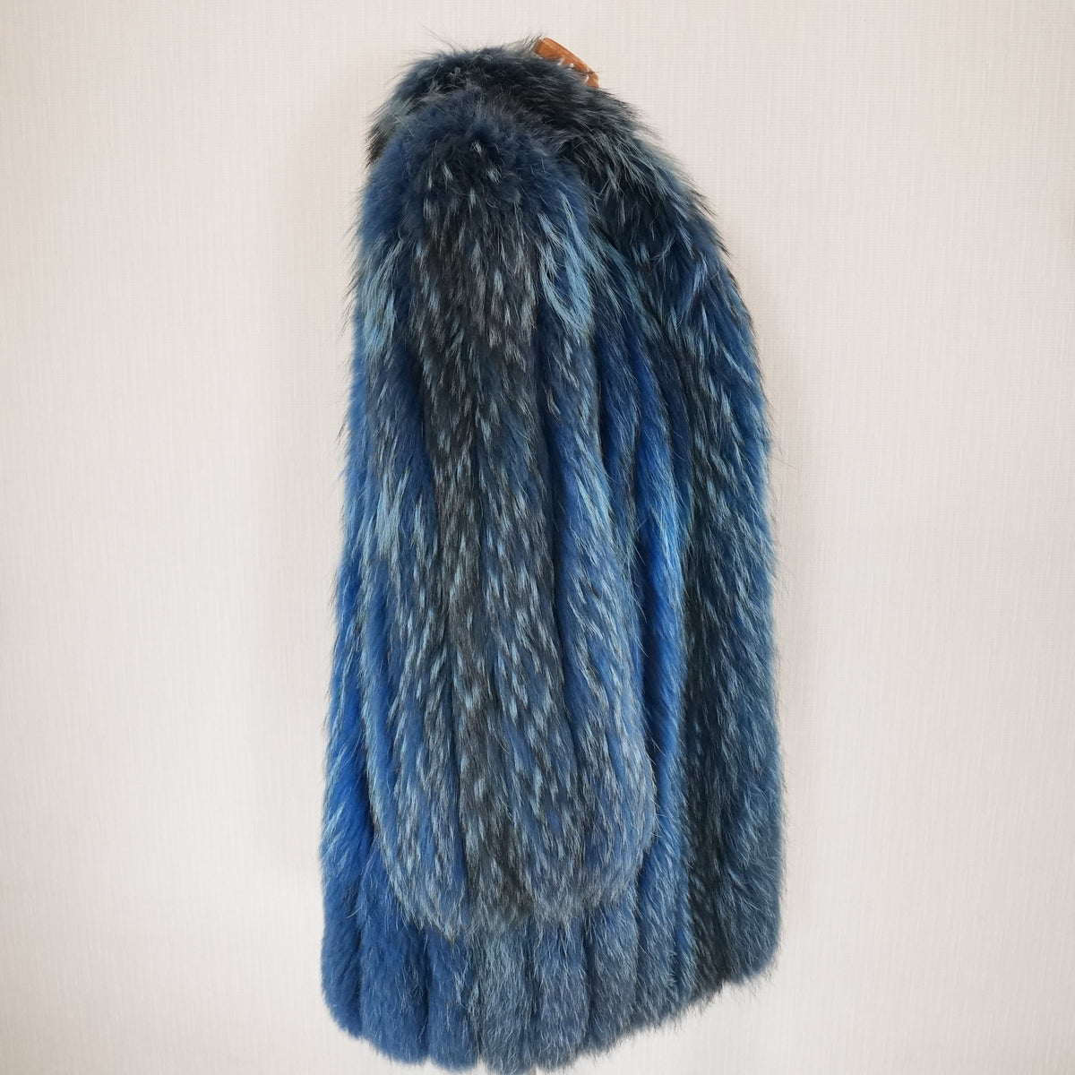 Blue Dyed Fox Fur semi Long Coat smooth - Genuine Vintage Fur From Japan
