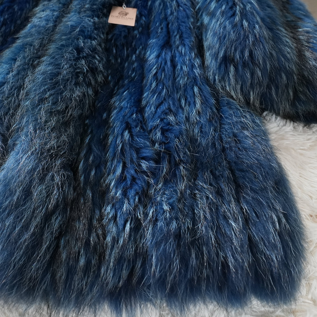 Blue Dyed Fox Fur semi Long Coat smooth - Genuine Vintage Fur From Japan