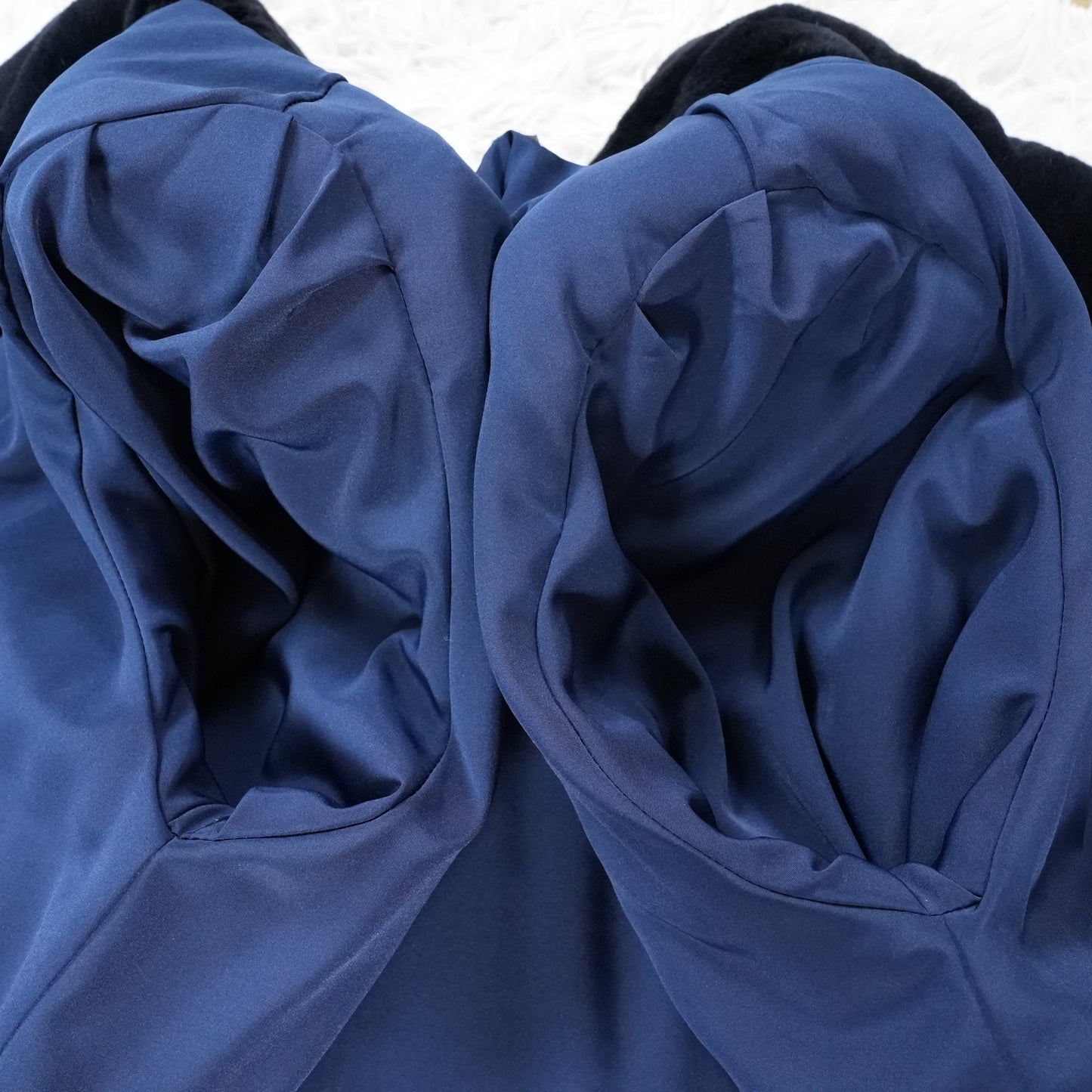 Dark Blue Shaved Mink Hem Pattern SAGA MINK - Genuine Vintage Fur From Japan