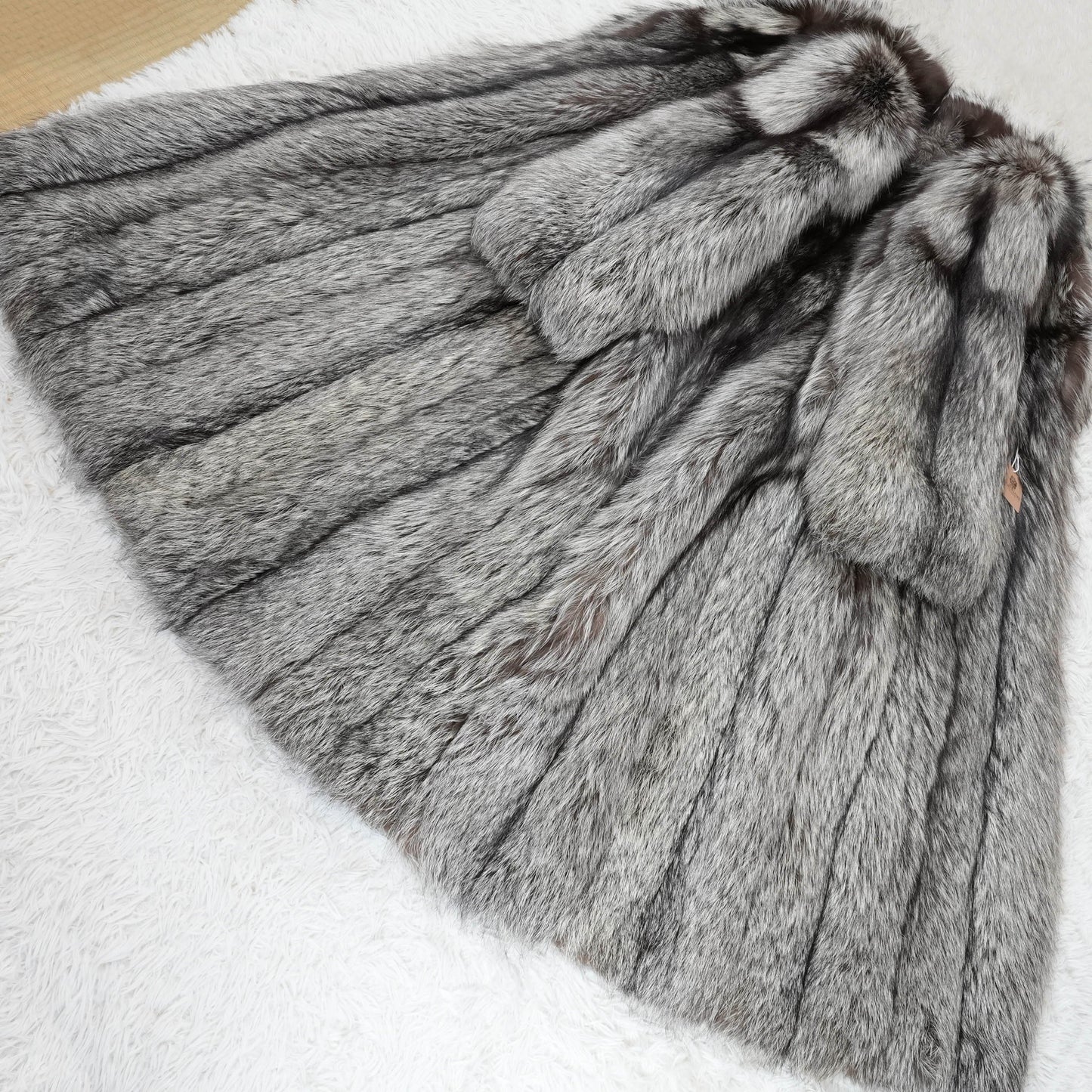 Floor length Silver Fox Very Long Coat  CC logo - Genuine Vintage Fur From Japan