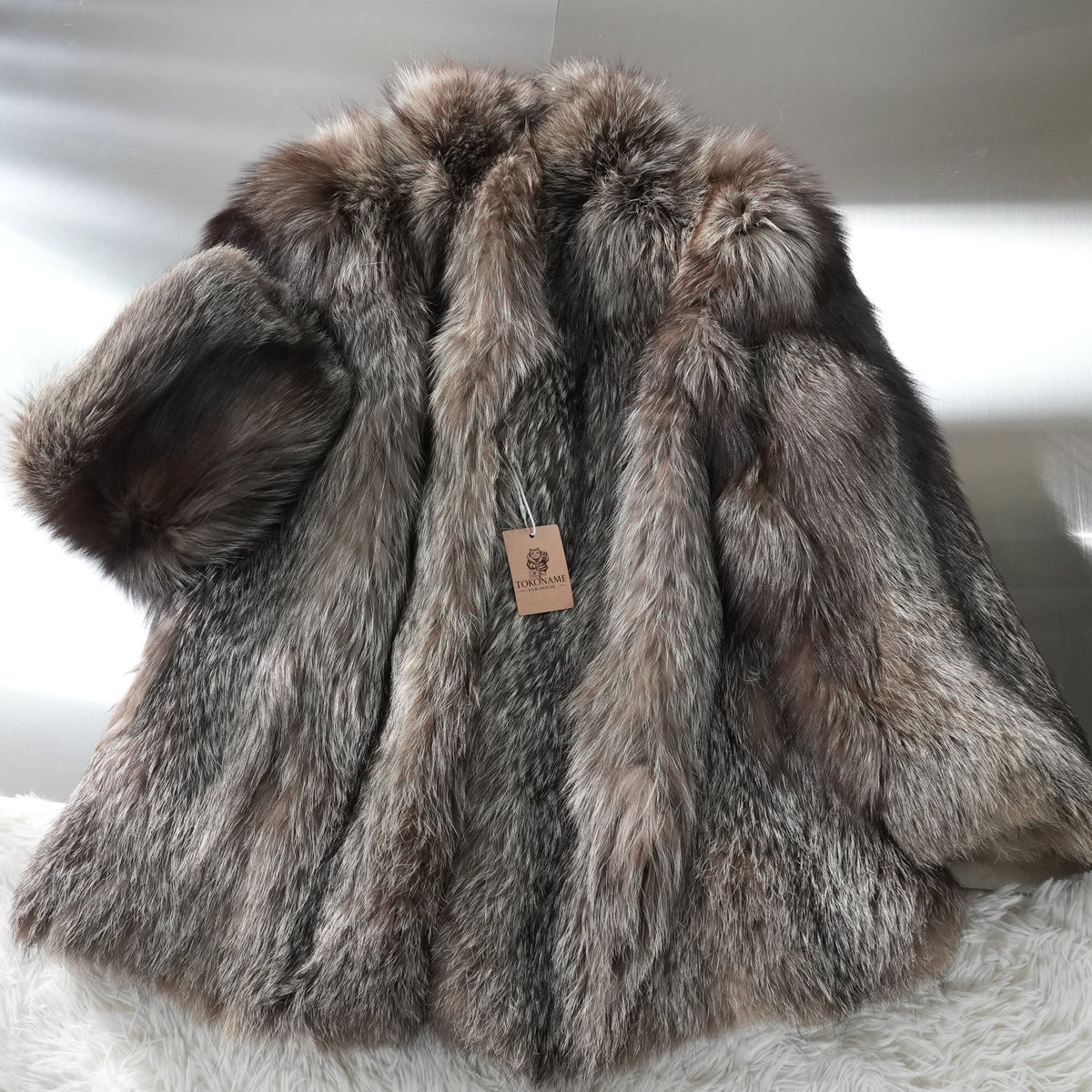 Silver Fox Fur Coat Soft Leather - Genuine Vintage Fur From Japan
