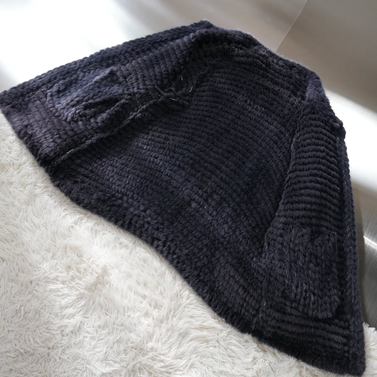 Navy Dyed Yarn Mink Fur Coat - Genuine Vintage Fur From Japan
