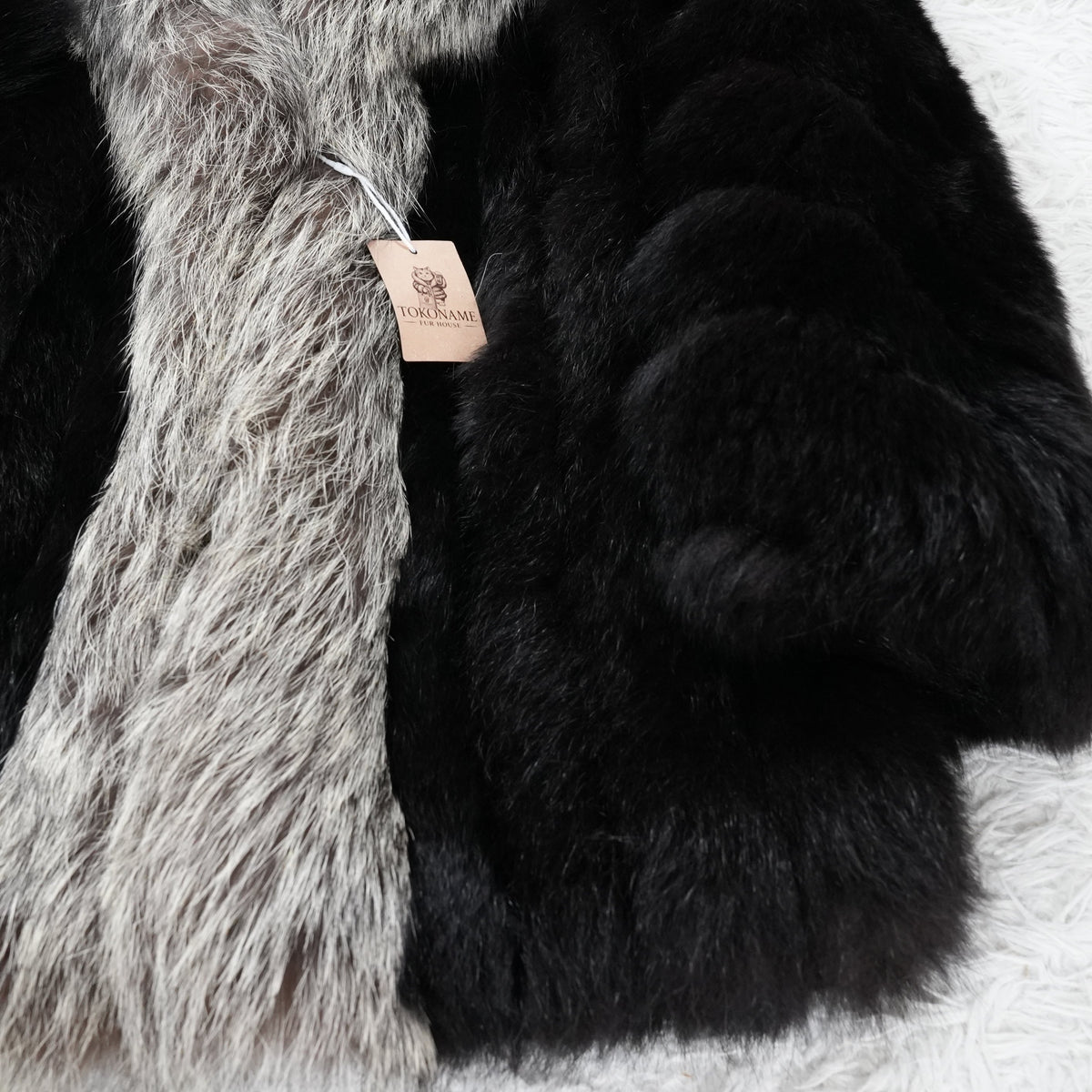 Black Dyed Fox and Silver Fox Trim SAGA FOX- Genuine Vintage Fur From Japan