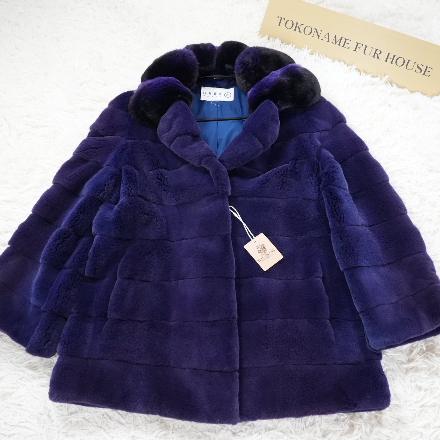 Shaved Mink Chinchilla Trim Fur Jacket Purple Dyed GRES Paris - Genuine Vintage Fur From Japan