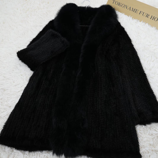 Yarn Mink and Fox Fur Trim Coat Genuine Vintage Fur Japan
